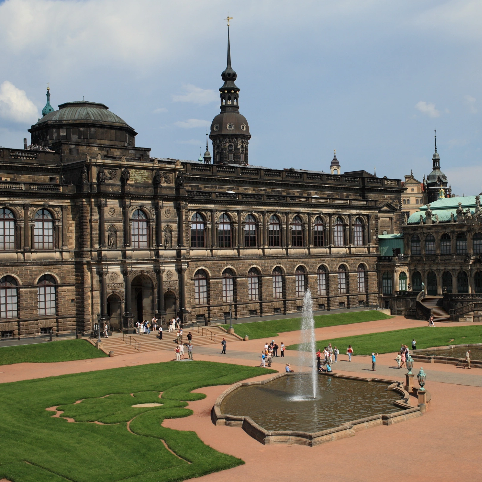 Dresden Zwinger with a water fountain in the front